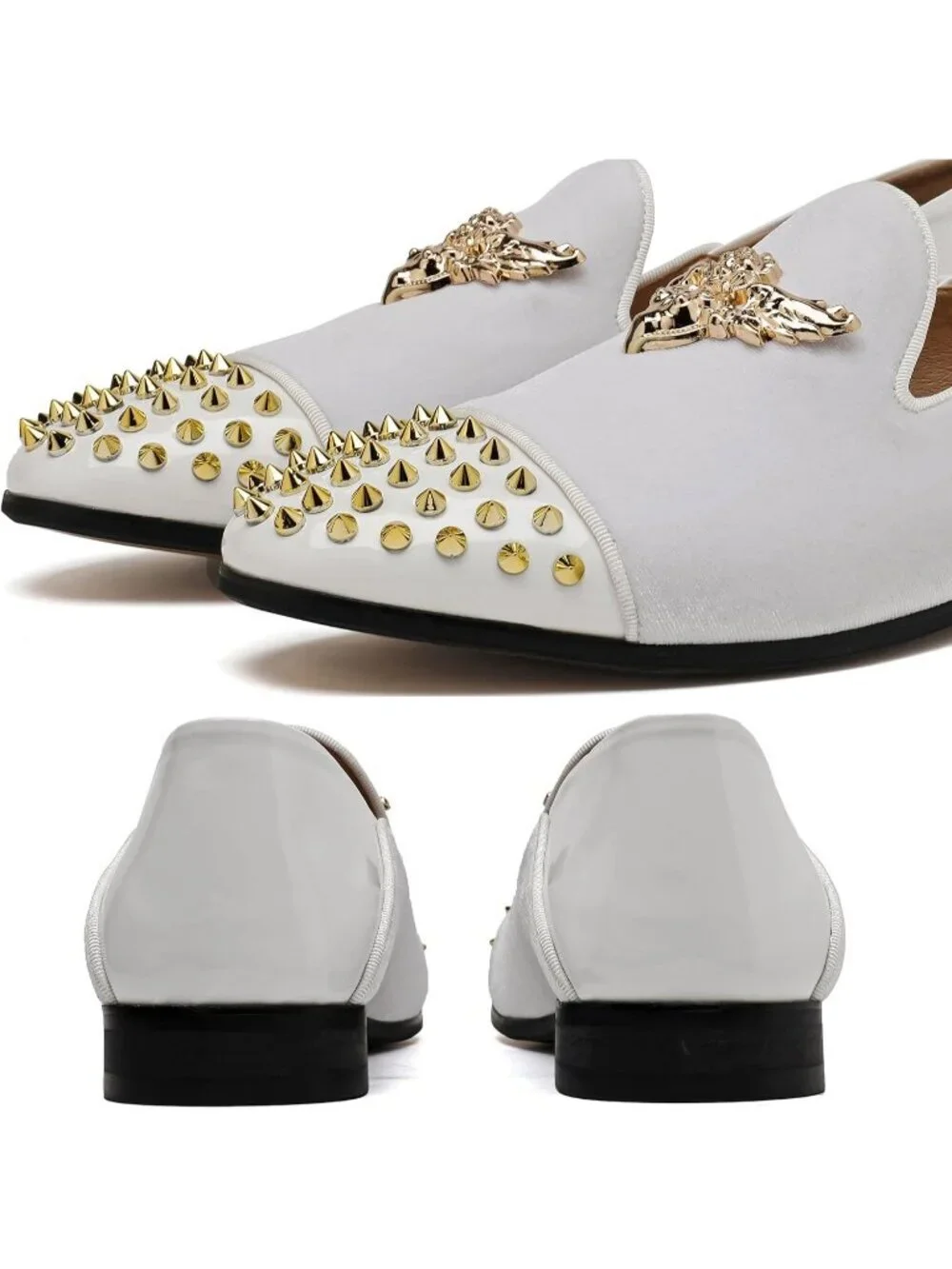 FQEQNQG Men's White Velvet Loafers Metal Buckle Shiny Slip On Classic Shoes